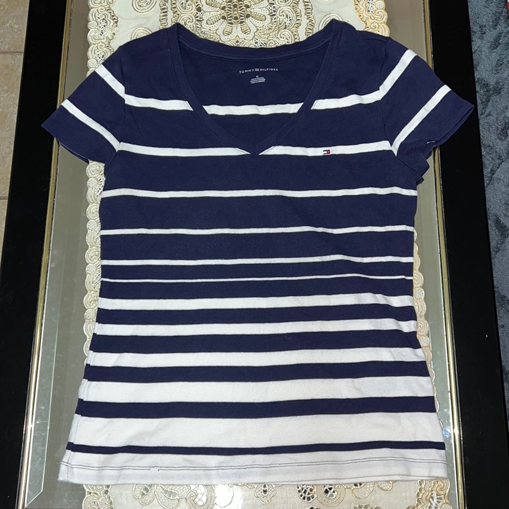 Tommy Hilfiger navy blue and white striped t-shirt
